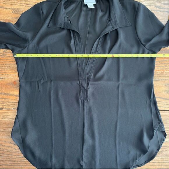 Soft Surroundings Black Tunic Blouse Deep V-Neck Collared Semi Sheer‎ Size LP - Picture 5 of 7